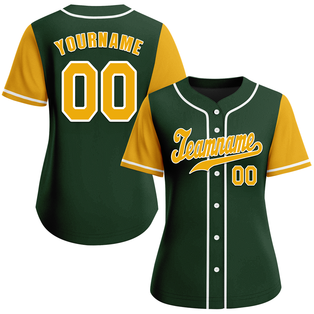 Custom Green Yellow Raglan Sleeves Yellow Authentic Baseball Jersey