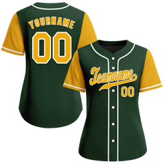 Custom Green Yellow Raglan Sleeves Yellow Authentic Baseball Jersey