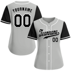 Custom Grey Black Raglan Sleeves Black Authentic Baseball Jersey