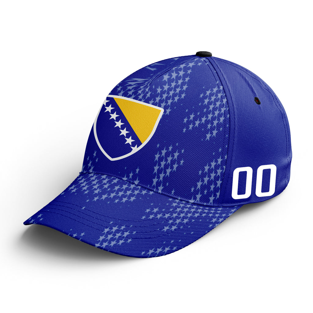 Custom Bosnia and Herzegovina 2026 World Cup High Quality Soccer Stadium Version Jersey Sneakers Sports Shoes and Hat Combo Offer Personalized Team Name and Logo ZH-F007062-007