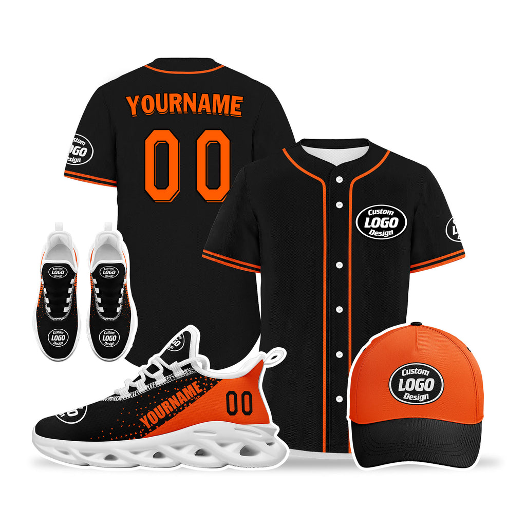 Custom Black Orange Jersey MaxSoul Shoes and Hat Combo Offer Personalized ZH-D0b0087-b