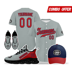 Custom Grey Red Jersey MaxSoul Shoes and Hat Combo Offer Personalized ZH-D0b0088-b