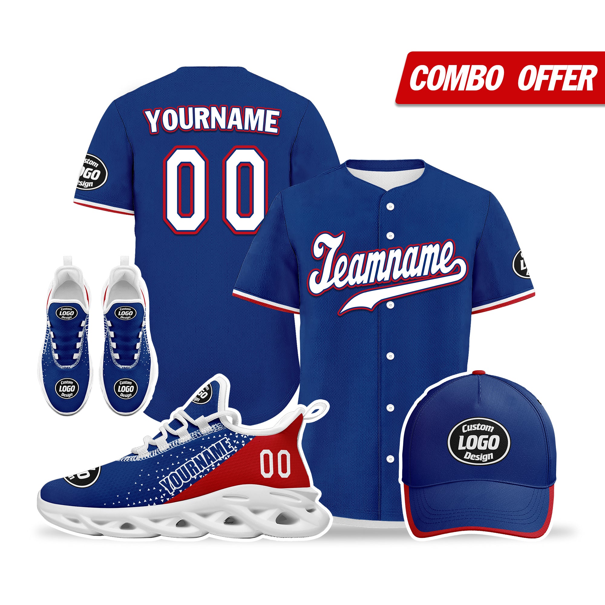 Custom Blue Red Jersey MaxSoul Shoes and Hat Combo Offer Personalized ZH-D0b009b-b