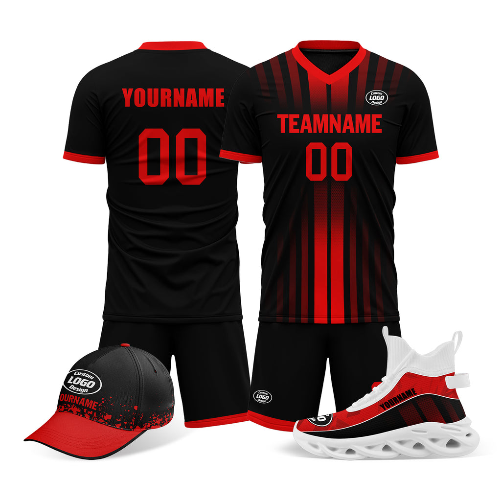 Custom Black Red Jersey MaxSoul Shoes and Hat Combo Offer Personalized Combo ZH-D020234-2