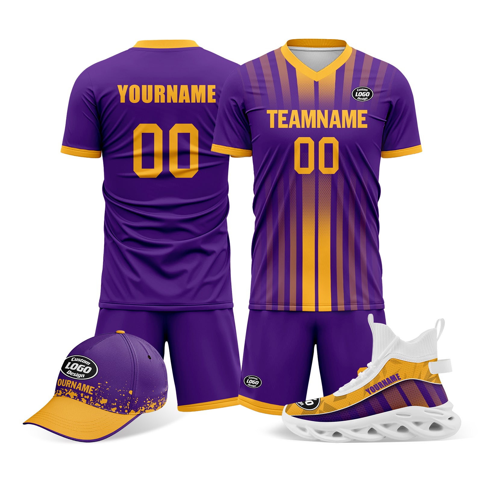 Custom Purple Yellow Jersey MaxSoul Shoes and Hat Combo Offer Personalized Combo ZH-D020234-4