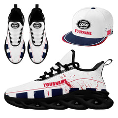 Custom Blue White Red New England MaxSoul Shoes and Hat Combo Offer Personalized Combo ZH-D020264-26