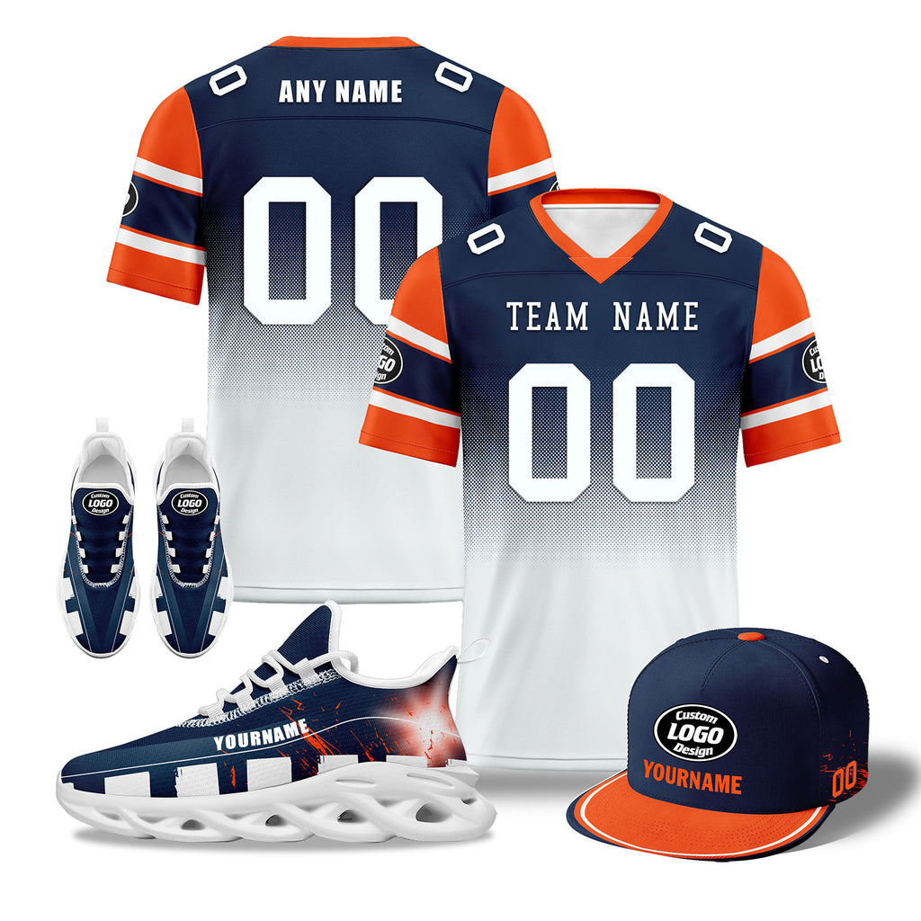 Custom Blue White Orange Denver Football MaxSoul Shoes and Hat Combo Offer Personalized Combo ZH-D020268-10