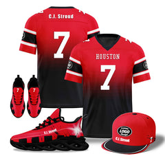 Custom Red Blue Houston Football MaxSoul Shoes and Hat Combo Offer Personalized Combo ZH-D020268-12