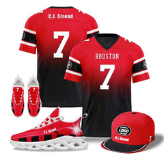 Custom Red Blue Houston Football MaxSoul Shoes and Hat Combo Offer Personalized Combo ZH-D020268-12