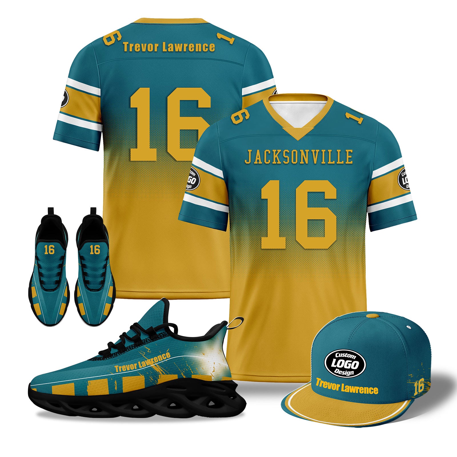 Custom Green Yellow Jacksonville Football MaxSoul Shoes and Hat Combo Offer Personalized Combo ZH-D020268-16