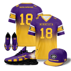 Custom Purple Yellow Minnesota Football MaxSoul Shoes and Hat Combo Offer Personalized Combo ZH-D020268-17