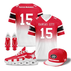 Custom Red White Kansas City Football MaxSoul Shoes and Hat Combo Offer Personalized Combo ZH-D020268-18