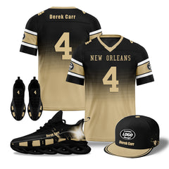 Custom Black Yellow New Orleans Football MaxSoul Shoes and Hat Combo Offer Personalized Combo ZH-D020268-19