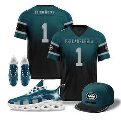 Custom Green Black Philadelphia Football MaxSoul Shoes and Hat Combo Offer Personalized Combo ZH-D020268-23