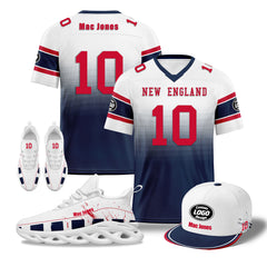 Custom White Blue Red New England Football MaxSoul Shoes and Hat Combo Offer Personalized Combo ZH-D020268-26