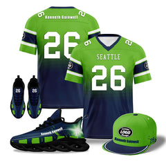 Custom Green Blue Seattle Football MaxSoul Shoes and Hat Combo Offer Personalized Combo ZH-D020268-27