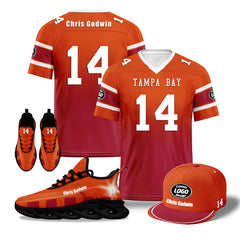 Custom Orange Red Tampa Bay Football MaxSoul Shoes and Hat Combo Offer Personalized Combo ZH-D020268-29