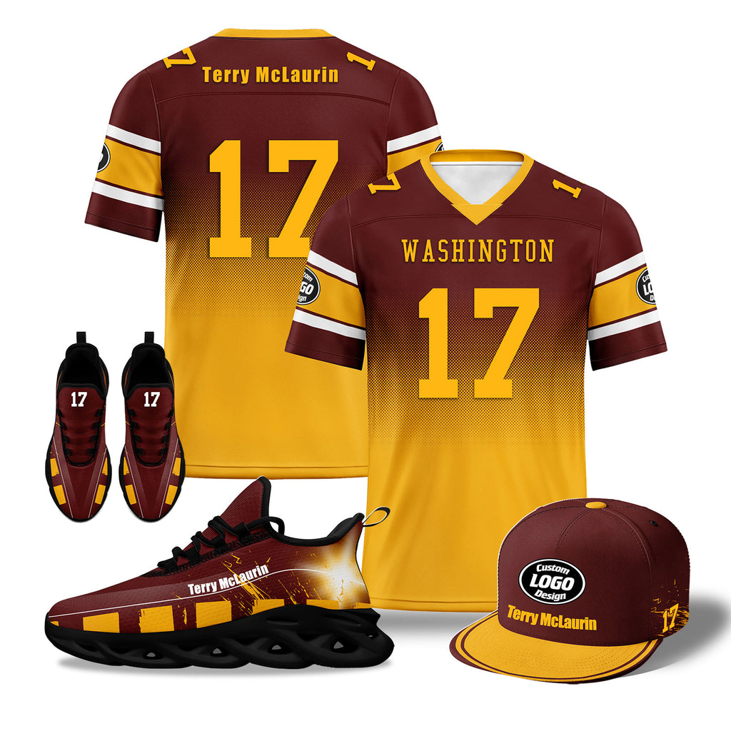 Custom Red Yellow Washington Football MaxSoul Shoes and Hat Combo Offer Personalized Combo ZH-D020268-31