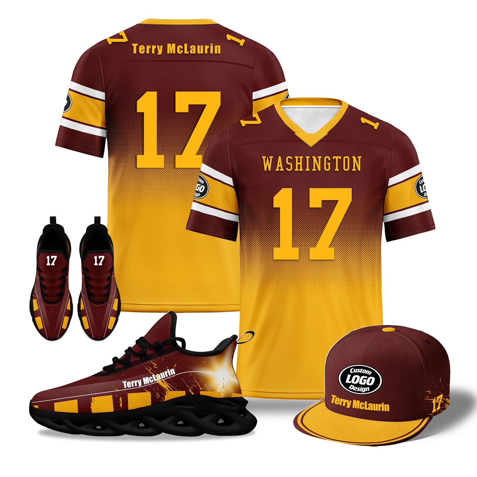 Custom Red Yellow Washington Football MaxSoul Shoes and Hat Combo Offer Personalized Combo ZH-D020268-31