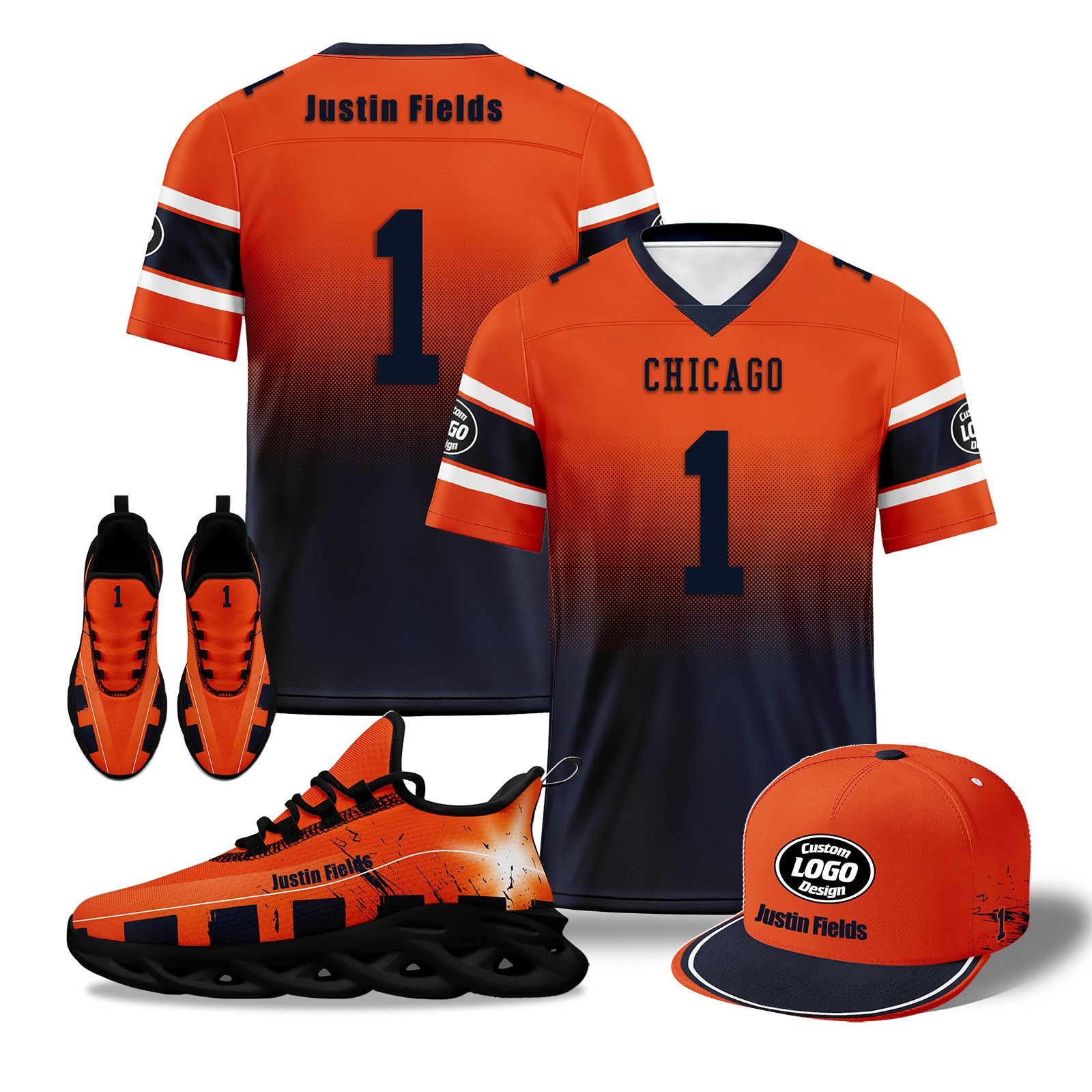 Custom Orange Blue Chicago Football MaxSoul Shoes and Hat Combo Offer Personalized Combo ZH-D020268-7