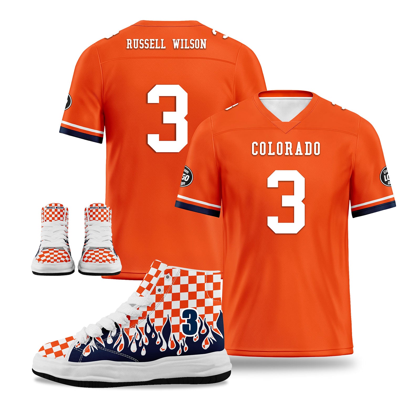 Custom Orange Blue Denver Football Jersey and Firesoul Sports Shoes Combo Offer Personalized Combo ZH-D020273-10