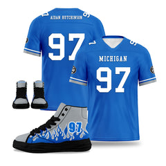 Custom Blue Gray Detroit Football Jersey and Firesoul Sports Shoes Combo Offer Personalized Combo ZH-D020273-11