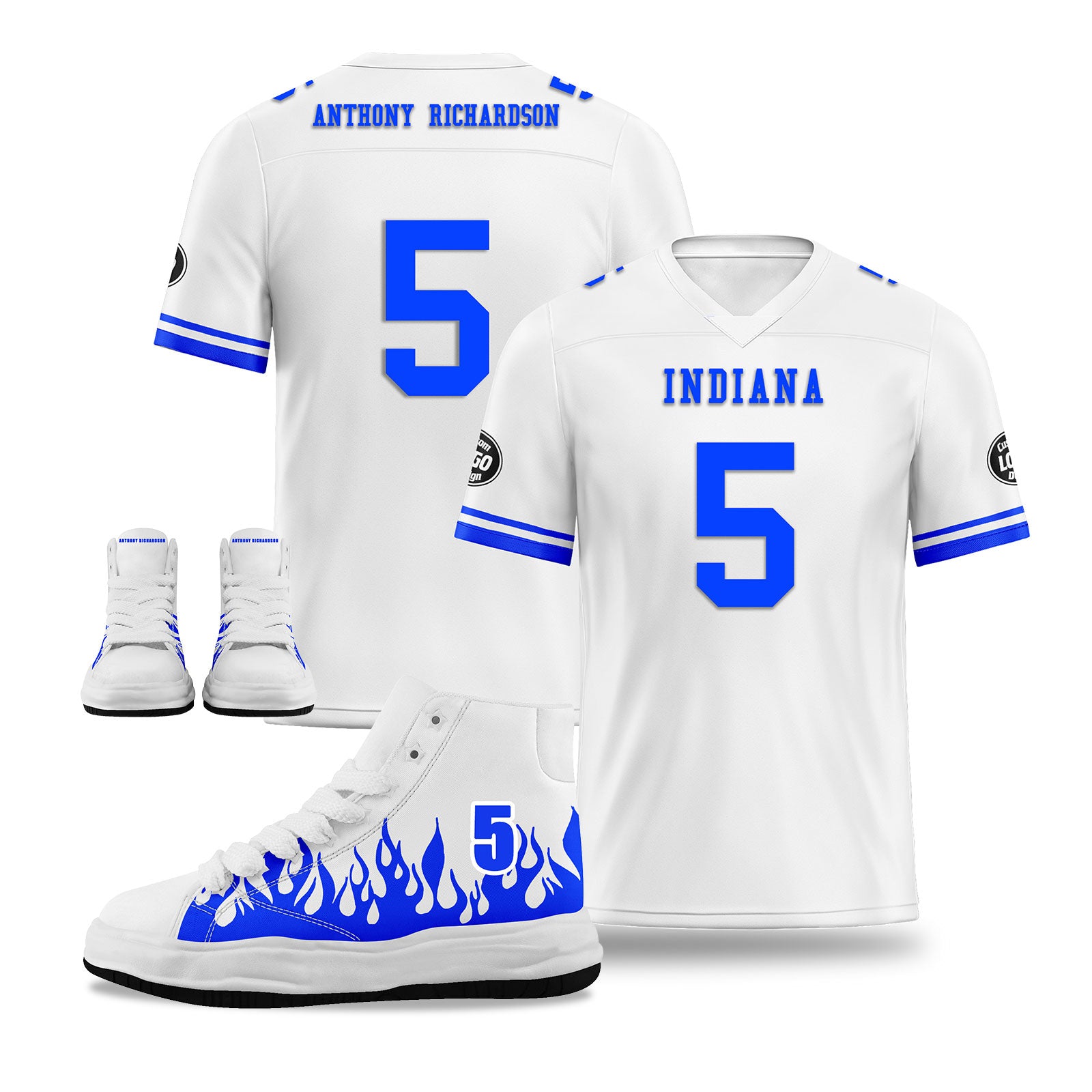 Custom White Blue Indianapolis Football Jersey and Firesoul Sports Shoes Combo Offer Personalized Combo ZH-D020273-14