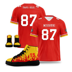 Custom Red Yellow Kansas City Football Jersey and Firesoul Sports Shoes Combo Offer Personalized Combo ZH-D020273-18