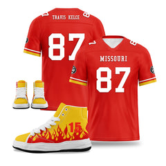 Custom Red Yellow Kansas City Football Jersey and Firesoul Sports Shoes Combo Offer Personalized Combo ZH-D020273-18