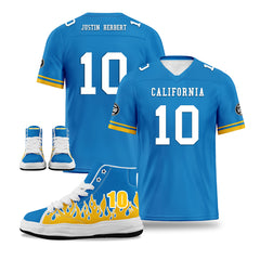 Custom Blue Yellow Los Angeles Football Jersey and Firesoul Sports Shoes Combo Offer Personalized Combo ZH-D020273-22