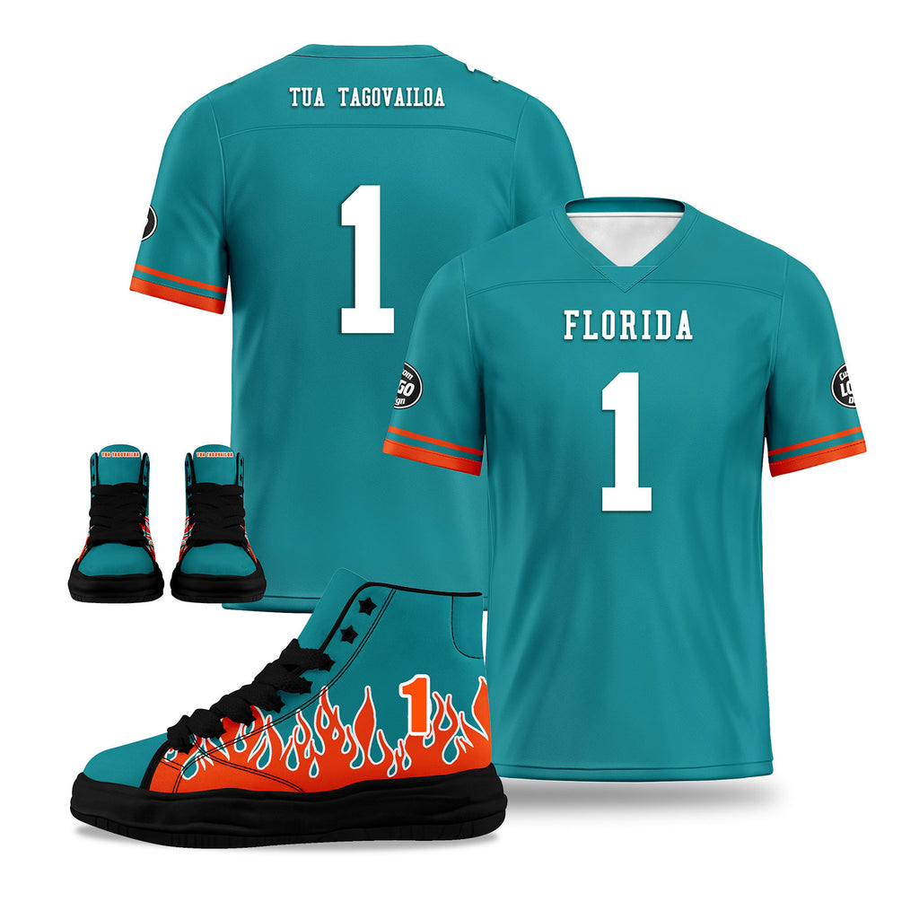 Custom Green Orange Miami Football Jersey and Firesoul Sports Shoes Combo Offer Personalized Combo ZH-D020273-24