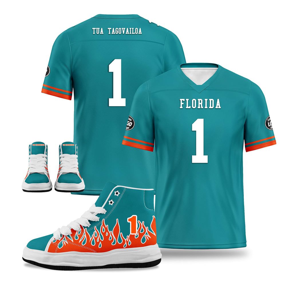 Custom Green Orange Miami Football Jersey and Firesoul Sports Shoes Combo Offer Personalized Combo ZH-D020273-24