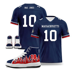 Custom Blue Red New England Football Jersey and Firesoul Sports Shoes Combo Offer Personalized Combo ZH-D020273-26