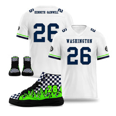 Custom White Blue Green Seattle Football Jersey and Firesoul Sports Shoes Combo Offer Personalized Combo ZH-D020273-27