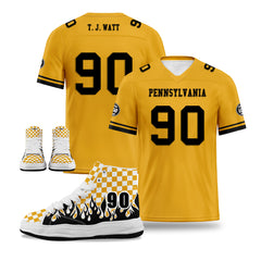 Custom Yellow Black Pittsburgh Football Jersey and Firesoul Sports Shoes Combo Offer Personalized Combo ZH-D020273-30