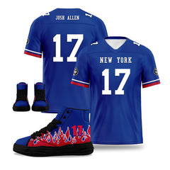 Custom Blue White Red Buffalo Football Jersey and Firesoul Sports Shoes Combo Offer Personalized Combo ZH-D020273-4