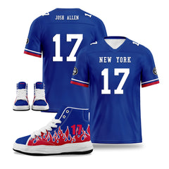 Custom Blue White Red Buffalo Football Jersey and Firesoul Sports Shoes Combo Offer Personalized Combo ZH-D020273-4