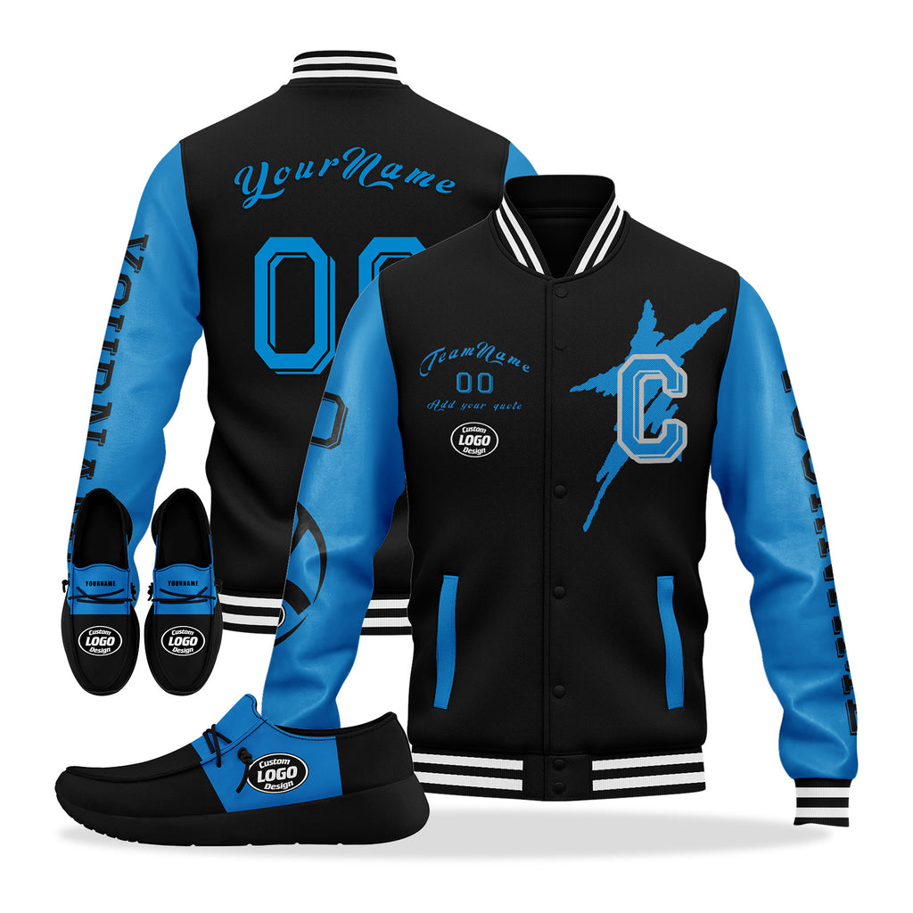 Custom Black Blue Carolina Jacket and Sports Shoes Combo Offer Personalized Combo ZH-D020294-5