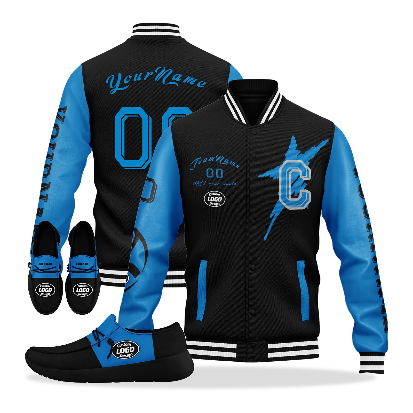 Custom Black Blue Carolina Jacket and Sports Shoes Combo Offer Personalized Combo ZH-D020294-5