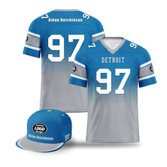 Custom Blue Gray Detroit Football Jersey and Hat Combo Offer Personalized Combo ZH-D020326-11