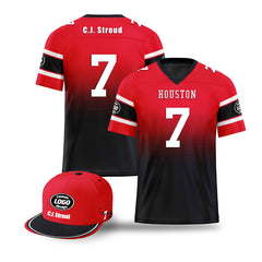 Custom Red Blue Houston Football Jersey and Hat Combo Offer Personalized Combo ZH-D020326-12