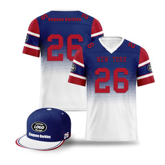 Custom Blue White New York Football Jersey and Hat Combo Offer Personalized Combo ZH-D020326-21