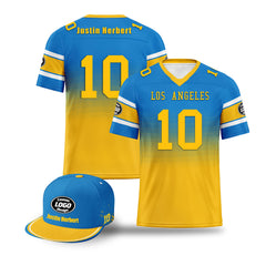 Custom Blue Yellow Los Angeles Football Jersey and Hat Combo Offer Personalized Combo ZH-D020326-22