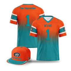 Custom Orange Blue Miami Football Jersey and Hat Combo Offer Personalized Combo ZH-D020326-24