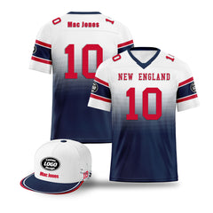 Custom White Blue New England Football Jersey and Hat Combo Offer Personalized Combo ZH-D020326-26