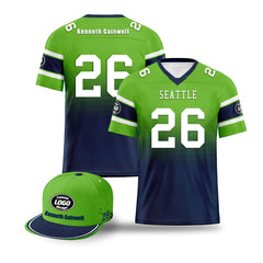 Custom Green Blue Seattle Football Jersey and Hat Combo Offer Personalized Combo ZH-D020326-27