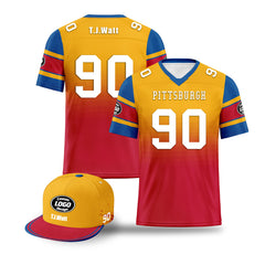 Custom Yellow Red Pittsburgh Football Jersey and Hat Combo Offer Personalized Combo ZH-D020326-30