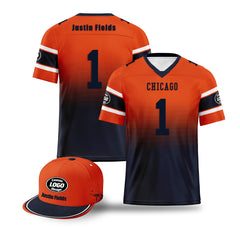 Custom Orange Blue Chicago Football Jersey and Hat Combo Offer Personalized Combo ZH-D020326-7