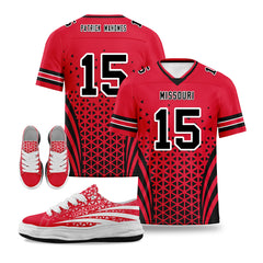 Custom Red White Missouri Football Jersey and Sports Shoes Combo Offer Personalized Combo ZH-D023031-18