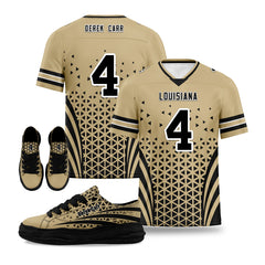 Custom Beige Black Louisiana Football Jersey and Sports Shoes Combo Offer Personalized Combo ZH-D023031-19